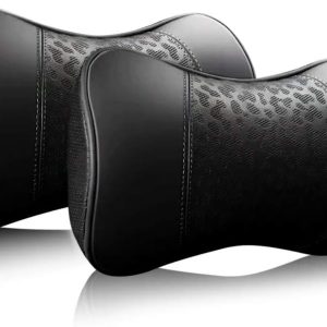 Black Leather Memory Foam Neck Pillow Set 2Pcs