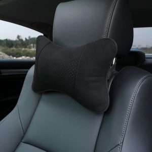 Black Suede Leather Headrest Pillow Adjustable Strap