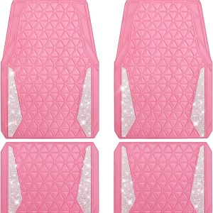 Pink Diamond Rhinestone Rubber Floor Mats Full Set
